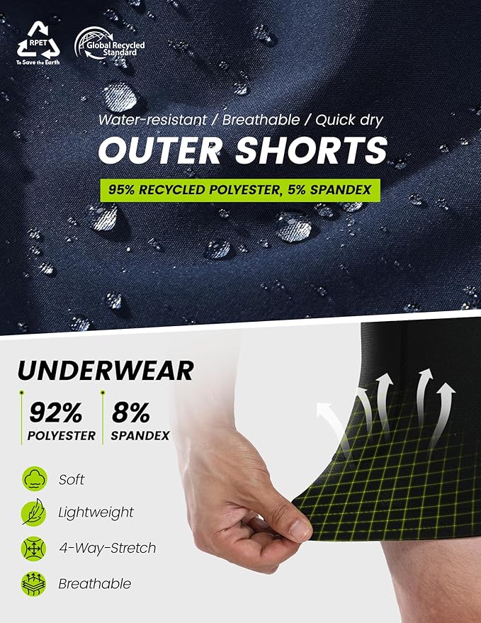 Nepest Men’s 4D Padded Mountain Bike Shorts MTB Cycling Biking Bicycle Riding Shorts with Zipper Pockets