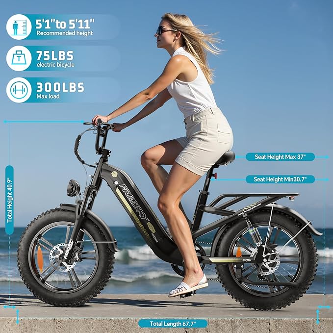 FREESKY 2500W Electric Bike for Adults,105 Miles 48V 25Ah Samsung Cells Battery Step-Thru E Bike, 33MPH Hydraulic Brakes Fat Tire EBike, 20" Full Suspension for Cargo Bicycles UL2849 Certified by TÜV