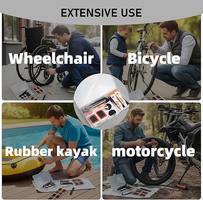 Bike Tire Repair Kit, 101 Pcs Bicycle Tube Patch Kit with Vulcanizing Patches & Tire Repair Glue, Portable Inner Tube Repair Kit for Mountain Road Bike, Motorcycle & Inflatable Tires