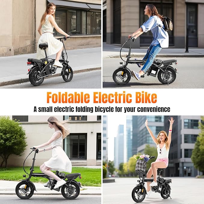 Foldable Electric Bike for Adults & Teens, 560W Brushless Motor 24MPH Ebikes, 32 Mile Range 48V 10Ah Battery, 3-Level Pedal Assist, 14" Tires Mini Folding Electric Bicycle, UL 2849 Certified