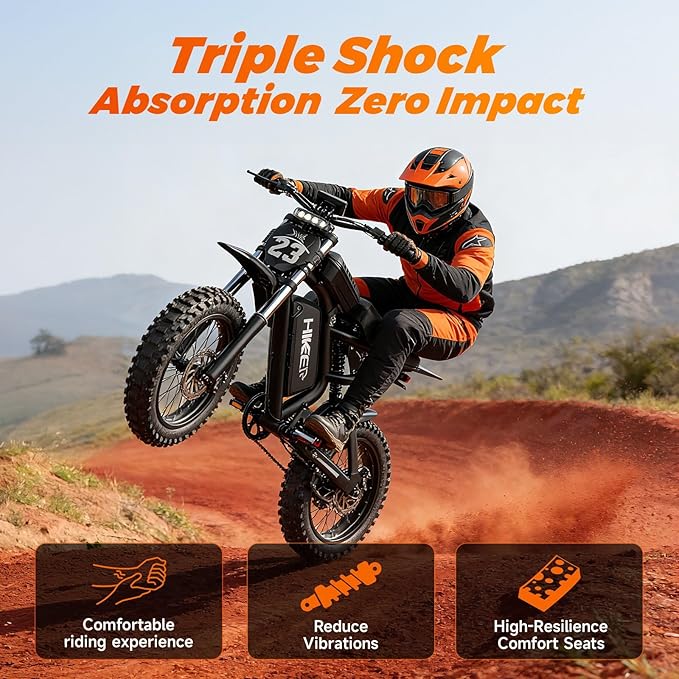 Electric Dirt Bike for Adults, 1500W-3000W Peak Ebike, 16"/20" Fat Tire All-Terrain E-Bike, Dual Suspension Off-Road Racing Machine for Camping & RV Travel, 48V/52V, UL 2849 Certified