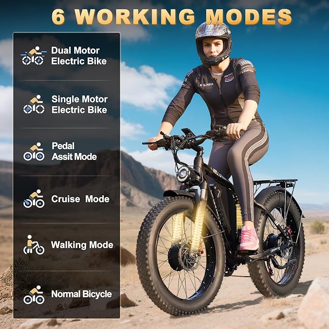 9000W Dual Motor Ebike,24" Fat Tire Electric Bike for Adults, 45MPH Fast 52V 34Ah Long Range, Dual Hydraulic Brakes Full Suspension, Snow/Mountain/Off-Road/Commute E-Bike