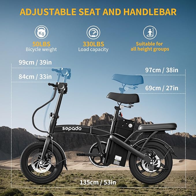 Folding Electric Bike for Adults,750W Peak Motor Mini Ebike,20mph Speed,36V 10.4ah Battery, 20-40 Miles Range,14'' Foldable Electric Bicycle for Riding Commute (Black)