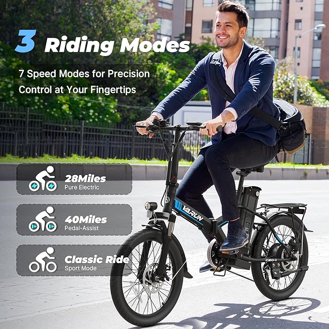 VARUN Electric Bike - Peak 750W Folding Ebike for Adults Up to 40 Miles 20MPH- 48V Removable Lithium-Battery- Stylish 20" Foldable Electric Bicycle Commuter for Adults