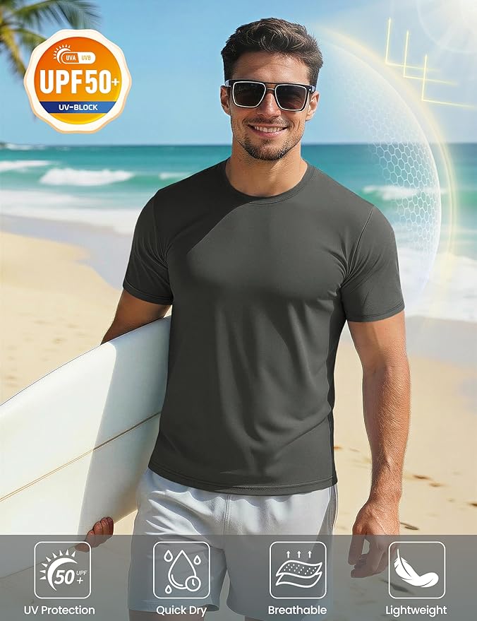 MAGCOMSEN Men's Short Sleeve UPF 50+ T-Shirt Quick Dry Workout Athletic Running Swim Tops Tee Rash Guard Performance Shirts
