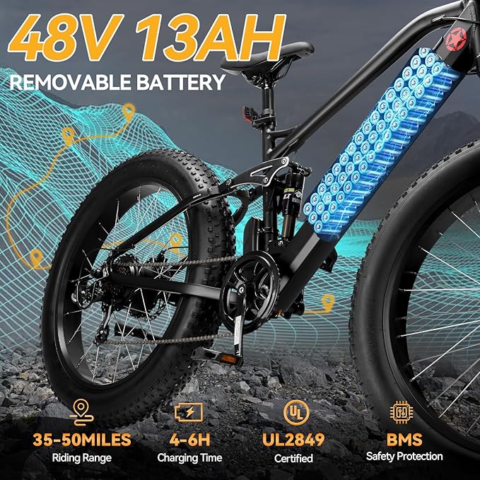 ZNH Electric Bike for Adults, 1000W Peak Motor 28MPH Mountain Ebike, 48V 13Ah Removable Battery Up to 65 Miles, 26" Electric Bicycle with 21-Speed Gear & Front Suspension, UL 2849 Certified