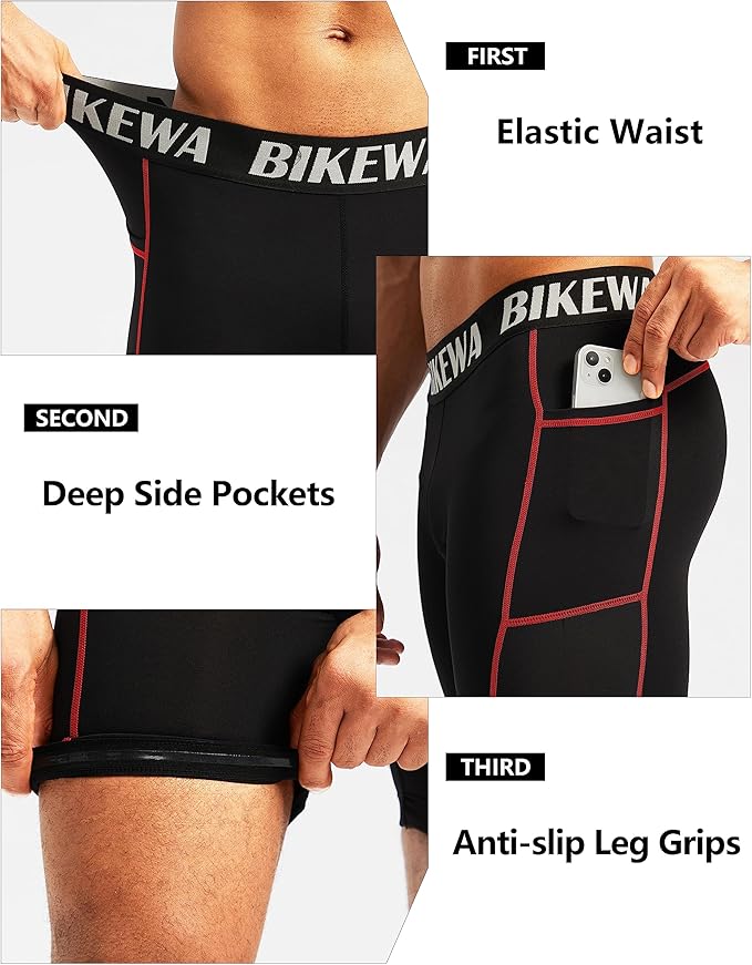 Men's 4D Padded Bike Shorts Cycling Underwear Biking Bicycle Padding Shorts for Men Side Pockets