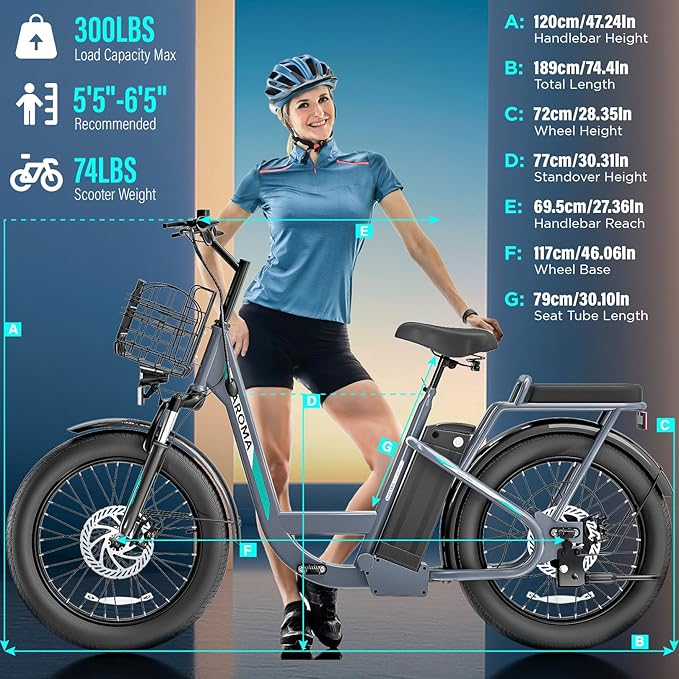Caroma Peak 500W Electric Scooter with Seat, 20" Fat Tire Electric Bike with 36V Removable Battery, Up to 15Miles & 20MPH, Foldable Adult Electric Bicycles for Commuting with Basket (Grey)