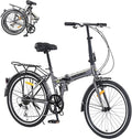 24" Folding City Bikes Steel Frame 7 Speed Folding Bikes,Lightweight Folding Bikes，Folding Commuter Bike for Adults/Men/Student，Bike with Rear Rack，Adjustable Stem