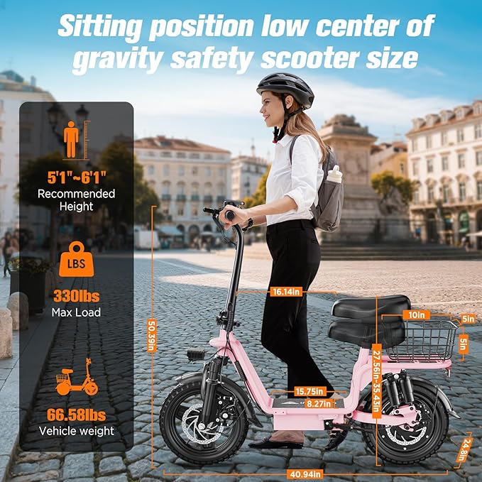 Electric Scooter Adults, 1300W/900W Peak Motor, Electric Scooter with Seat, 48V 13Ah/10.4Ah Battery, 14" Tires, 35/28 Miles Range, 20 MPH, 330 LBS Load, Dual Braking