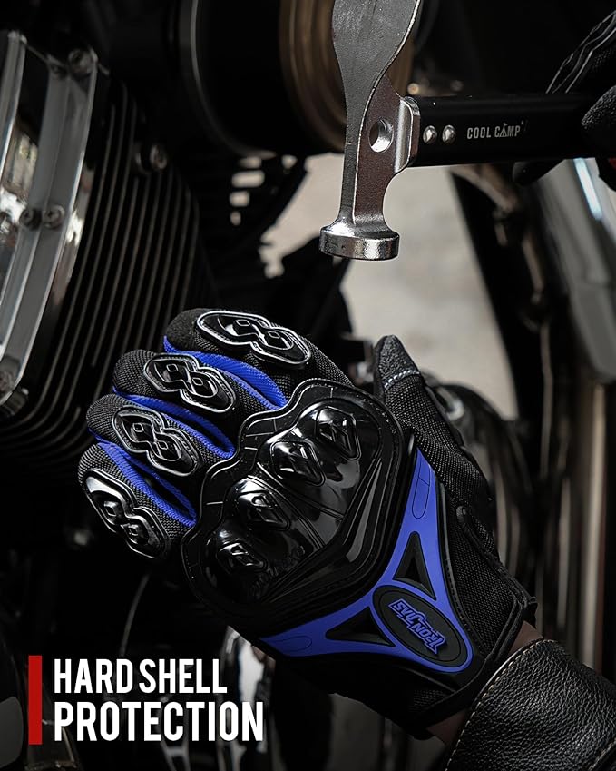 IRON JIA'S Motorcycle Gloves Full Finger Durable for Road Racing Bike Summer Spring Powersports Support Touch Screen Blue- XL