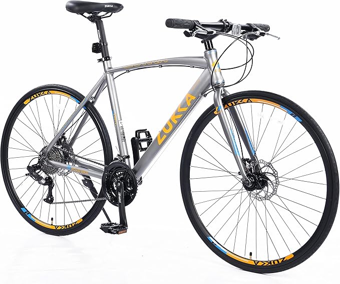 MEGHNA Road Bike 700C Wheels 3x8 / 24 Speed Dual Disc Brake Road Bike Flat Handlebar Hybrid Bike Commuter Bike for Women Men Junior Senior