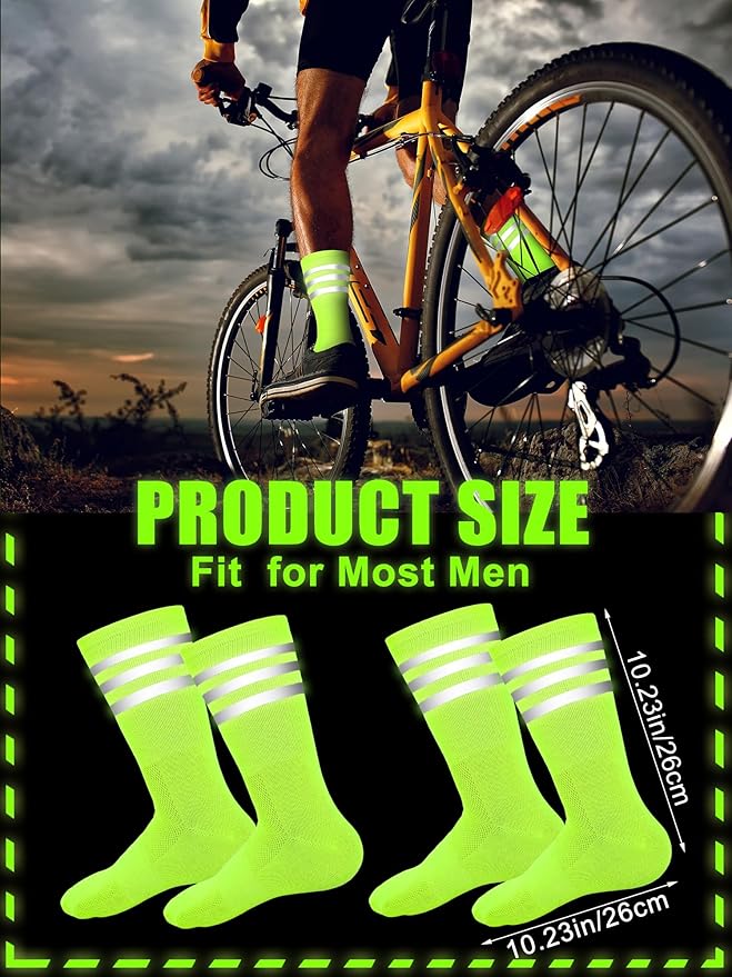 4 Pairs Glow in Dark Socks Cycling High Reflective Running Socks Night Safety Hosiery Compression Athletic