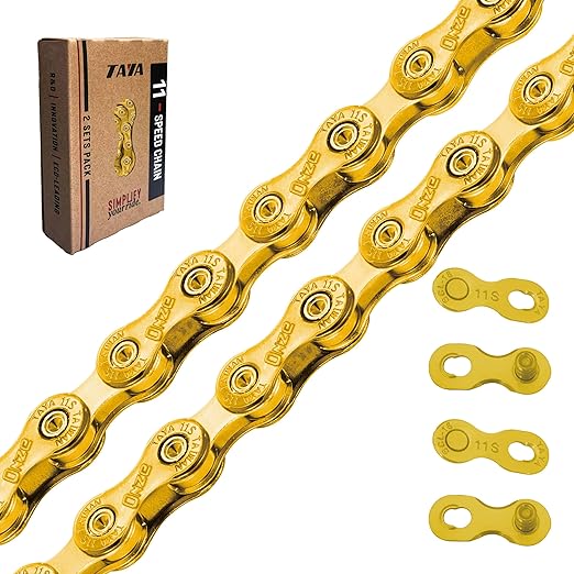 TAYA ONZE-111 11-Speed Bike Chain, 120 Links, Ti-Gold, Durable and Smooth Shifting, 2 Pcs Pack, for Gravel and MTB