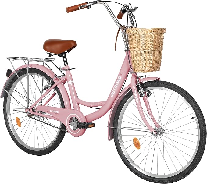 Outroad Comfort Bike for Women, 24/26 Inch Commuter Bicycle for Adult Men and Women, High-Carbon Steel Comfortable City Bikes with Rear Rack or Basket