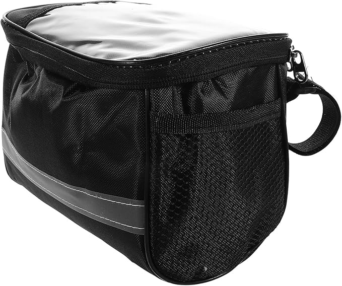 FRCOLOR Bicycle Front Bag and Bike Handlebar Storage Pouch, Waterproof Folding Bike Top Tube Bag with Large Capacity for Mountain and Road Cycling, Black Universal Size