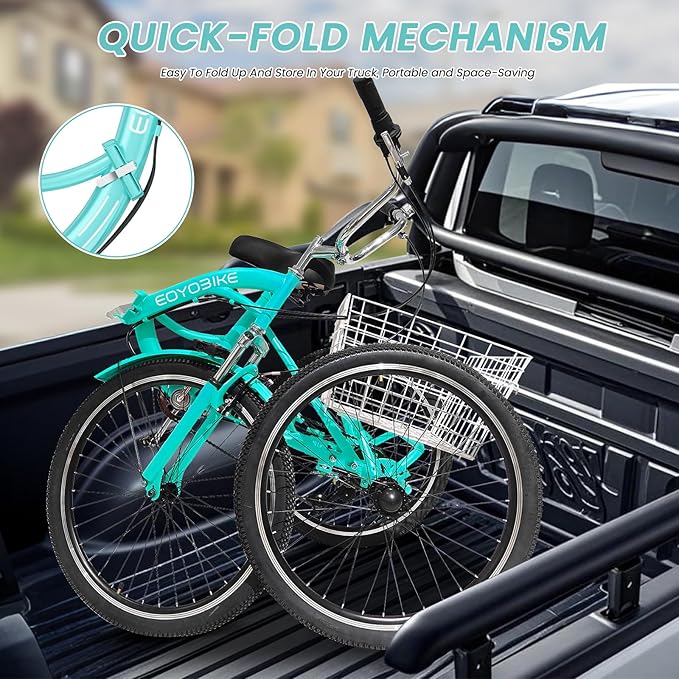 LILYPELLE Adult Folding Tricycles, 7 Speed Folding Adult Trikes, 20/24/26 inch 3 Wheels Bikes with Low Step-Through, Large Basket, Foldable Tricycle for Adults, Women, Men, Seniors
