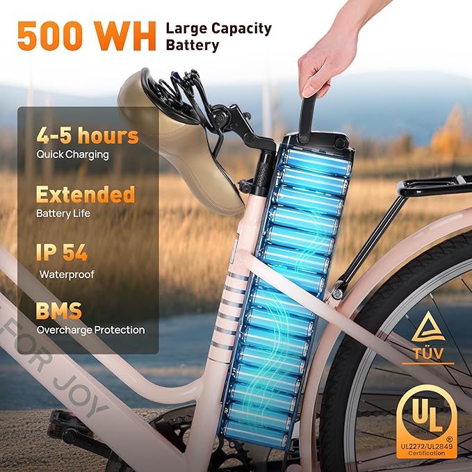 26" Electric Bike,1000W Peak City Cruiser Ebikes,20MPH 70Miles Step Thru Electric Bicycle with 48V Removable Battery,Detachable Foldable Basket,Rear Rack(TUV & UL2849)