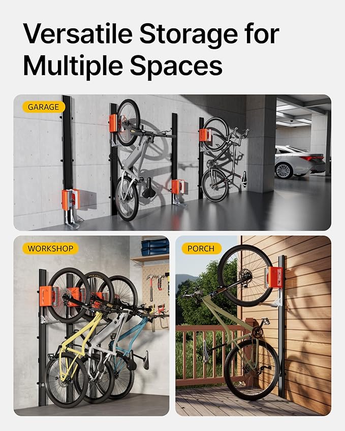 monTEK Automatic Lift Bike Rack – Fits 24-29" Tires, Heavy-Duty Vertical Wall Rack for Bicycles (Up to 71 lbs) - Effortless Lifting, Easy Install - Space-Saving Storage for Garage, Shed, BO