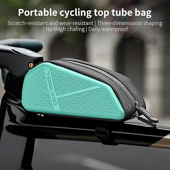 Bike Top Tube Bag, Small Front Frame Bag, Waterproof PU & EVA Hard Shell Bicycle Pouch for Phone & Tools, Cycling Accessories (1.2L)