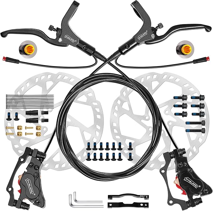 E-Bike Hydraulic Disc Brake Set 4-Pistons/2-Pistons,2-PIN/3-PIN Pre-Bled with Mineral Oil Brakes Kit,Front and Rear Set,180mm 2.3mm Thick Rotors