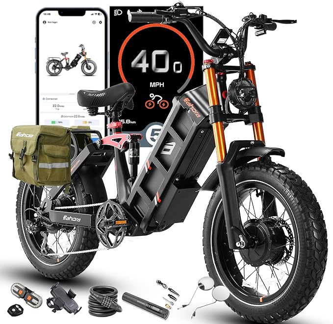 [2026] eAhora Juliet Pro 2 Electric Bike for Adult, 5400W/1200W | Dual Motor | 43Mph/31 Mph | 70Ah/60Ah 200+Miles Long Range | 20 Inch Fat Tire | for Commute | Delivery | Women