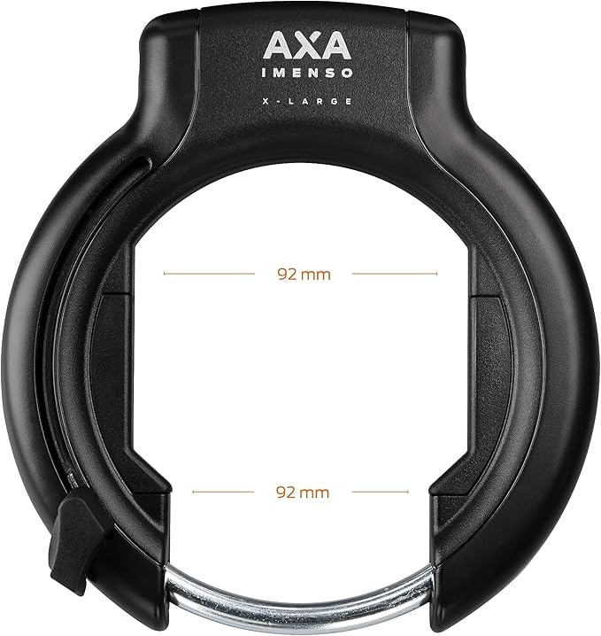 AXA Imenso XL Retractable Ring Lock Bike Lock, Heavy-Duty Anti Theft Frame Lock for Bicycles, Extra-Large Opening for Wide Tires, Key-Operated Security for Electric Bikes and City Bikes
