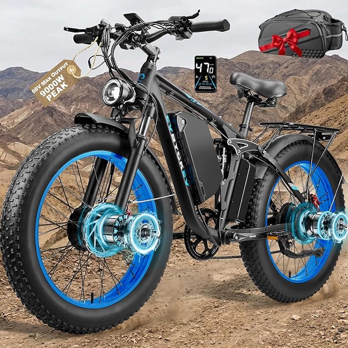 9000W Peak Dual Motor Ebike for Adults 47 MPH Fast Electric Bike, 58V Max-Output 1972 Wh Up to 105 Miles Ebikes,24" Fat Tire E-Bike,Full Suspension Electric Bicycle for Mountain Commuter Snow