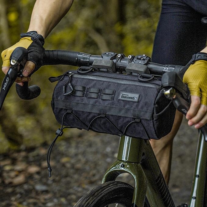 Rhinowalk Bike Handlebar Bag 2.8L Waterproof Front Tube Bag for Road, Gravel, and Mountain Bikes, Cylindrical EVA Frame Pack with Shoulder Strap (Black)