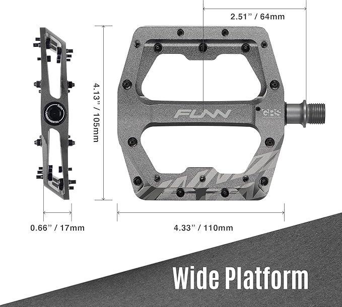 Funn Funndamental Flat Pedals - Wide Platform Bicycle Pedals for BMX/MTB Mountain Bike, Adjustable Grip for Outstanding Stability, 9/16-inch CrMo Axle
