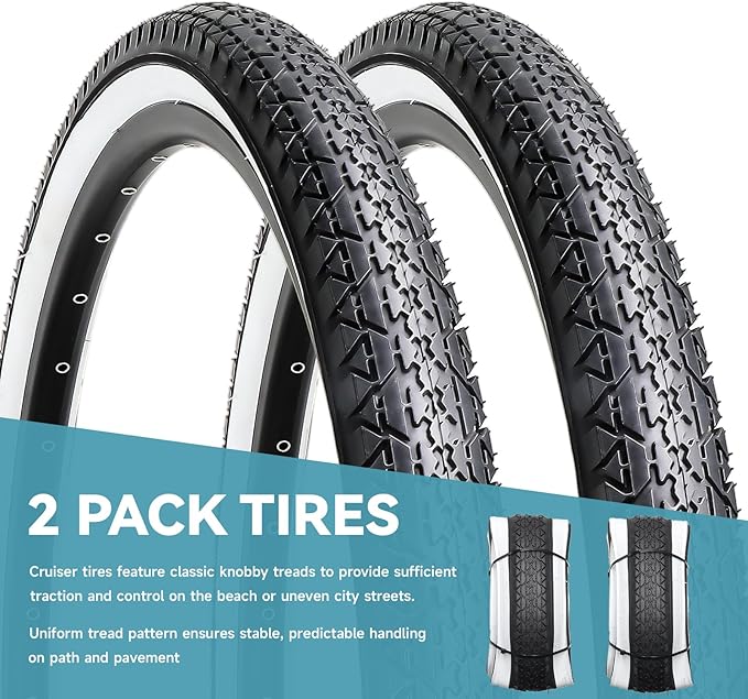 Hycline 26x2.125 Cruiser Bike Tires Set: 2-Pack 26-inch Premium Butyl Rubber High-Performance Folding Replacement Bicycle Tires for Beach Cruiser and Urban Commuting Bicycle