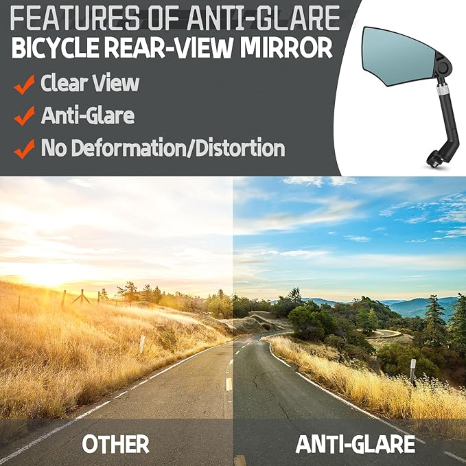 WEST BIKING Anti-Glare Handlebar Bike Mirror - Bike Rear View Mirror With Retractable & 360 ° Adjustable Lens, Foldable Bicycle Mirror For 20-23mm Handlebar（left）