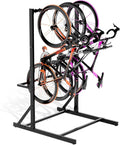 Freestanding Bike Rack Storage, 4 Bike Rack Adjustable Height, Space Saving, Vertical Floor Stand Bike Storage Garage for Backyard, Garage Organizer, Workplace, Up to 300 LBS (Upgraded 4 Bike Rack)
