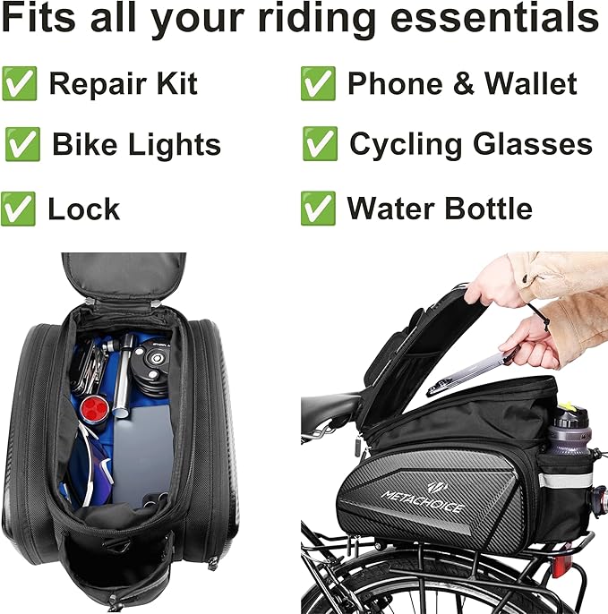 Bike Trunk Bag 17L-35L Expandable, Hard Shell Bike Pannier Bag with Fold-out Pockets, Rear Rack Commuter Bag for 14 Inch Laptop & Groceries, Includes Rain Cover