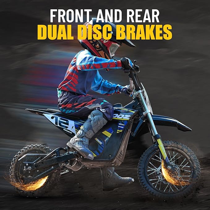 KOOZ HP112E PRO 36V 1000W Electric Dirt Bike for Kids, 3 Speed Modes Teen Electric Motorcycle Up to 20.6 MPH& 19 Miles Long-Range, Dual Suspension & Disc Brake, 16" Sturdy Tire