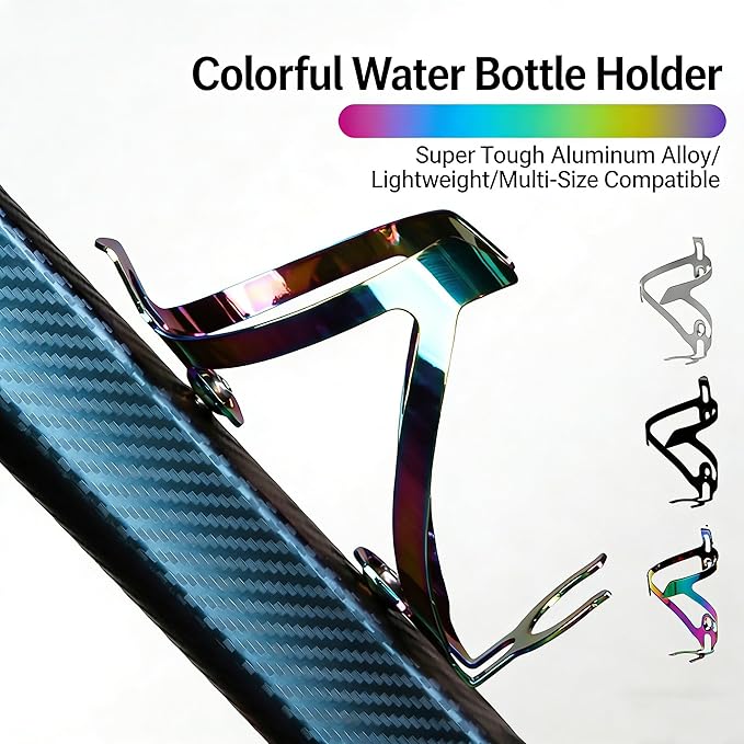Ultra-Light Colorful Aluminum Alloy Bike Water Bottle Cage, Universal 360° Wrap Anti-Shake Bottle Holder for Mountain Road Bikes with Wrench & Screws (Silver)