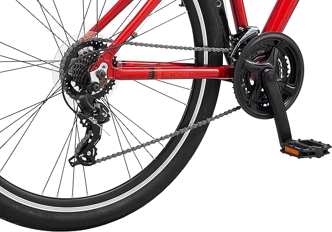 Schwinn Network 3.5 Hybrid Bike, 700c Mens and Womens Bike, 21-Speed Hybrid Bicycle, Aluminum Frame, Suspension Seat, Alloy Linear Pull Brakes, Adult Bicycle