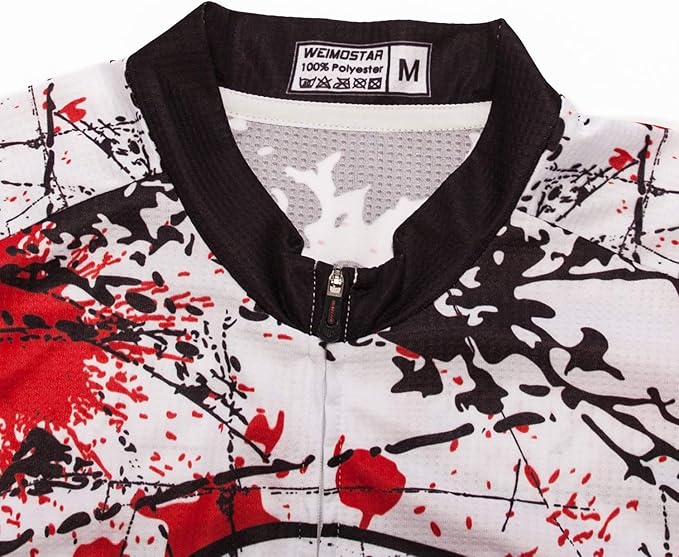 Men Cycling Jersey Skull Bike Short Sleeve Tops Quick-Dry Reflective 3-Pockets S-3XL