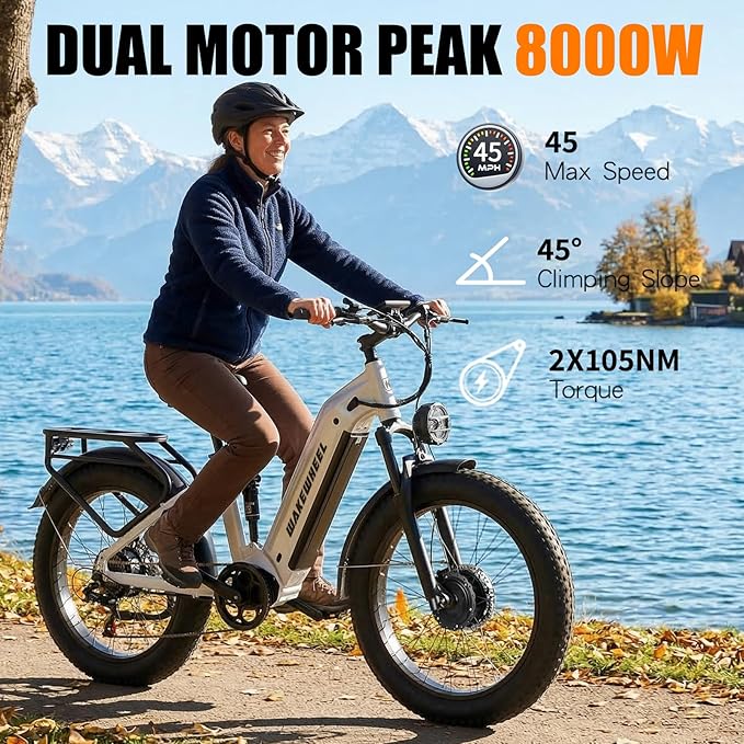 8000w Electric Bike for Adults, 60V 32Ah Battery Ebike, Fat Tire & Long Range Electric Bicycles, 210Nm Mountain Bike Full Suspension, Hydraulic Brake Electric Bicycle