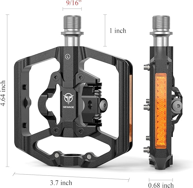 Mountain Bike Pedals with Reflector- Dual Function Plat & Clipless Pedals, Bicycle Pedal 9/16”Compatible with SPD - 3 Sealed Bearings Bicycle Platform Mountain Pedals