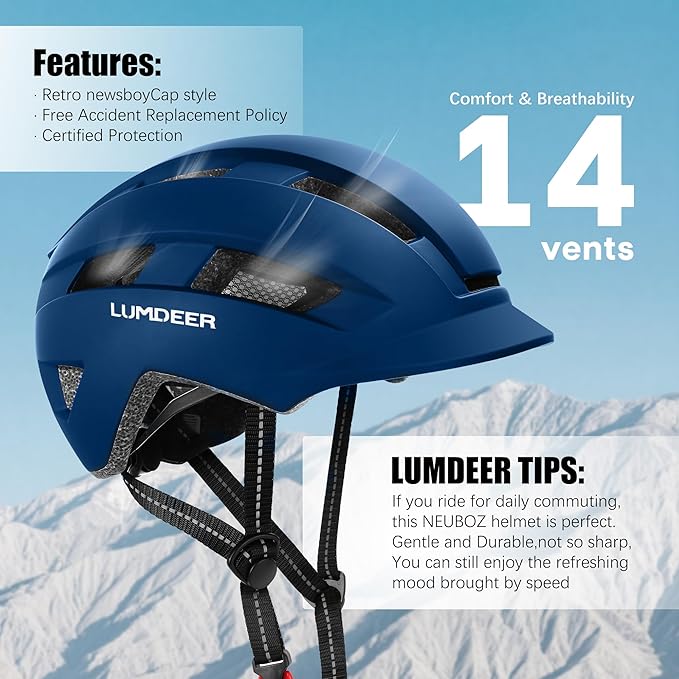 LUMDEER NEUBOZ Hat Bike Helmet for Adults - Certified Bicycle Helmet with Light & Visor, Durable Commuter Ebike Helmet for Men Women