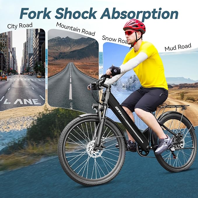 ZNH Electric Bike for Adults, 1000W Peak Motor 28MPH Mountain Ebike, 48V 13Ah Removable Battery Up to 65 Miles, 26" Electric Bicycle with 21-Speed Gear & Front Suspension, UL 2849 Certified