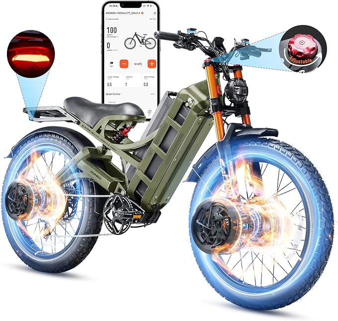 eAhora 2026 Romeo Pro 3 5600W 50Mph High-Torque Ebike, 60V 80Ah 250-Mile Long Range Electric Bike for Adults, Adjustable Air Suspension, 26'' Puncture-Proof Tire, UL 2849 Certified by TÜV