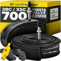 Ultraverse Bike Inner Tube for 700x23-25c, 700x28-32c, 700x35-43c 28 inch Bicycle Wheel Sizes with 48mm Presta Valve - Butyl Rubber Tubes for Road and Gravel Bikes - 2 Tubes, 2 tire levers Included