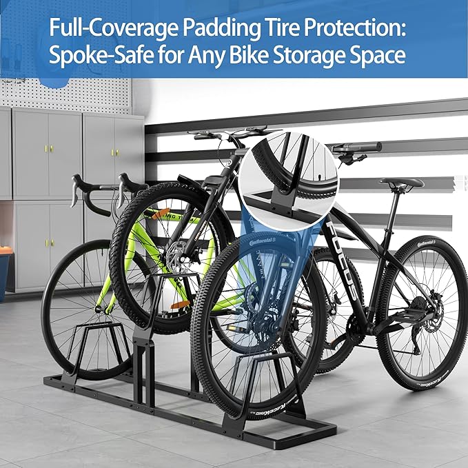 Heavy-Duty 3 Bike Storage Rack with Elevated Parking Space Design – 6KG Floor-Mounted Bicycle Stand, Indoor/Outdoor Universal Rack Compatible with Mountain Bikes & Road Bikes
