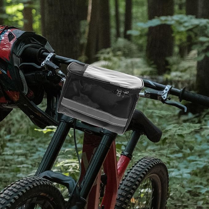 Veemoon Bicycle Handlebar Bag and Top Tube Storage Pouch Black Waterproof Cycling Bike Front Beam Bag for Road and Mountain Bikes, Compact Riding Accessory for Outdoor Cycling
