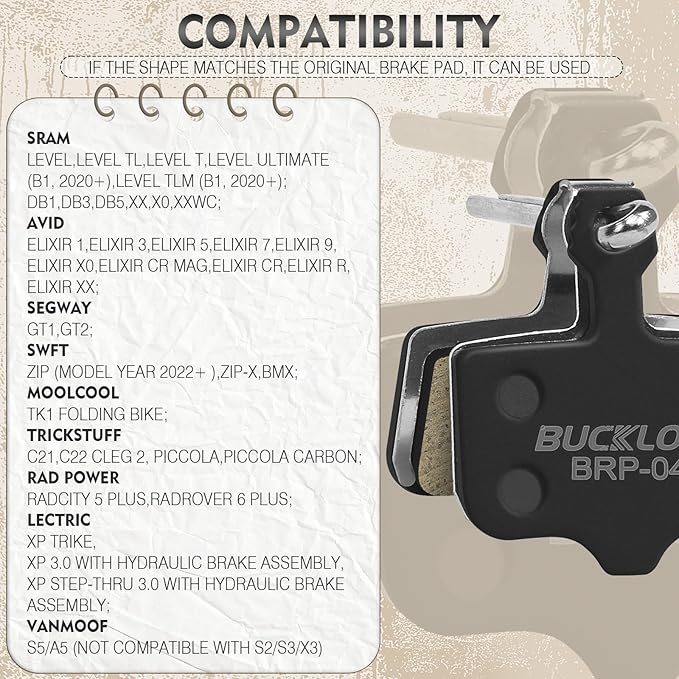 BUCKLOS Bike Disc Brake Pads-Bicycle Disk Brake Pads for Sram Avid Elixir E1 E3 E5 E7 E9 ER ER CR Mag Level TL T Sram XX X0 X7 X9 XXWC DB1 DB3 DB5 for Mountain Bike/Ebike/Road Bike/Scooter