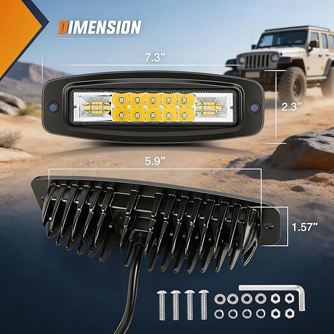 Flush Mount LED Pods, 2PCS 7inch 120W 12,000LM CREE Off Road LED Fog Lights Flood Spot Beam Combo Flush Mount Fog Lights Reverse Grill Mount Lighting for Offroad 4x4 Truck SUV