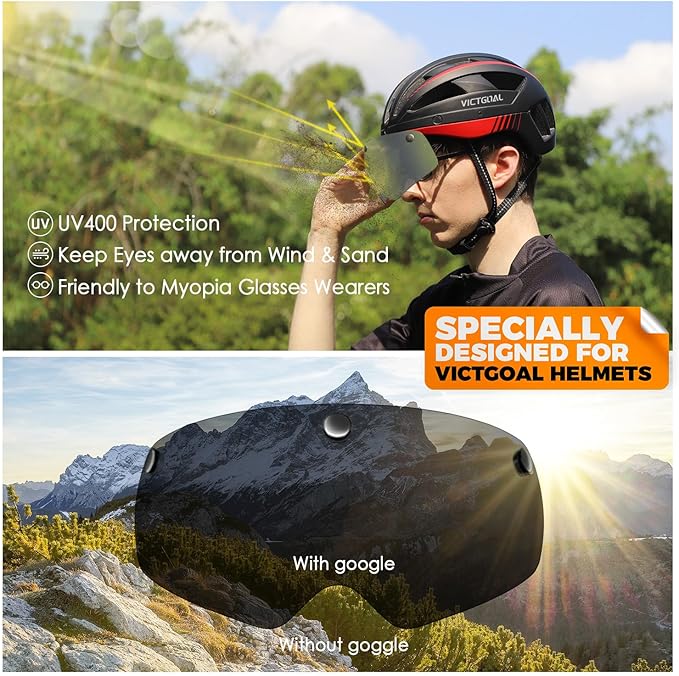 VICTGOAL Detachable Magnetic Bike Helmet Goggles Visor Especially Deisgned for VG110/VG112 Bicycle Helmet