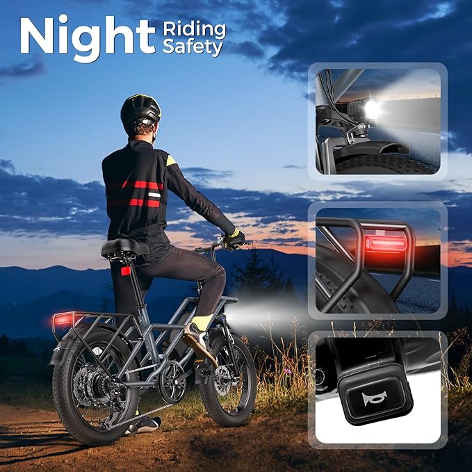 1800W Peak Electric Bikes for Adults 20" Fat Tire E Bike with 90 Miles Max Range 28 MPH Electric Bicycle Step-Thru Ebikes with 48V Removable Battery 7 Speed